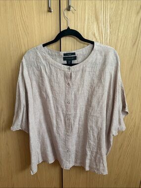 Tahari Pale Blush 100% Linen Button-Front Women’s Shirt